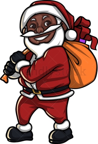 Lächelnder schwarzer Weihnachtsmann mit geschenkt<e:1>。PNG - JPG和矢量- eps (unendlich skalierbar)。图片透明透明，腹地隔离。