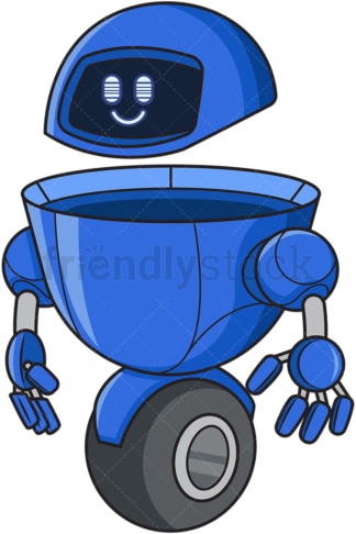 Blauwe robot die gelukkig kijkt. PNG - JPG en vector EPS (oneindig schaalbaar).