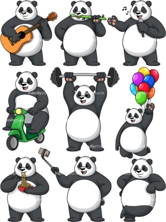 熊猫矢量收集。PNG - JPG和矢量EPS文件格式(无限可扩展)。