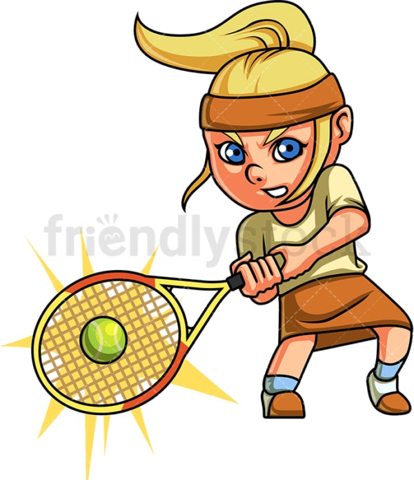 小女孩在打网球。PNG - JPG和矢量EPS(无限可扩展)。图像隔离在透明背景上。