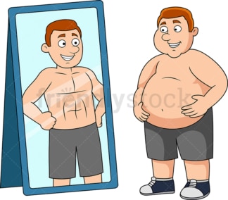 胖子幻想自己健康。PNG - JPG和矢量EPS文件格式(无限扩展)。在透明背景上隔离图像。