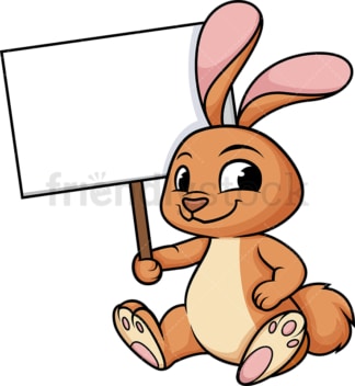 兔子举着空牌子。PNG - JPG和矢量EPS(无限可扩展)。图像隔离在透明背景上。