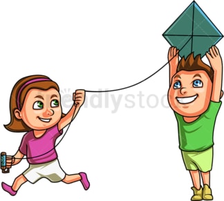 孩子们在放风筝。PNG - JPG和矢量EPS(无限缩放)。在透明背景上隔离图像。