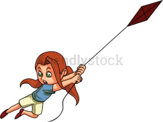 女孩试着放风筝。PNG - JPG和矢量EPS(无限缩放)。在透明背景上隔离图像。