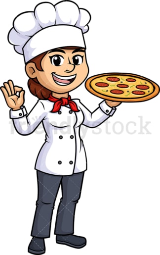 女厨师拿着披萨。PNG - JPG和矢量EPS(无限扩展)。