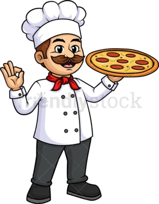 男厨师拿着披萨。PNG - JPG和矢量EPS(无限扩展)。