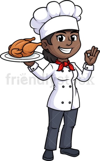 黑人女厨师拿着鸡。PNG - JPG和矢量EPS(无限扩展)。