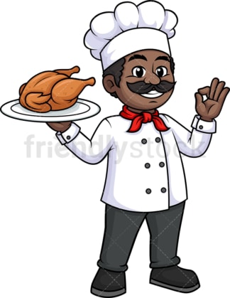 黑人男厨师拿着鸡。PNG - JPG和矢量EPS(无限扩展)。