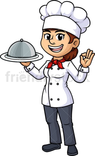 女厨师端着餐盘。PNG - JPG和矢量EPS(无限扩展)。