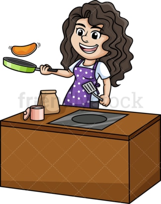 女人在做煎饼。PNG - JPG和矢量EPS(无限可扩展)。