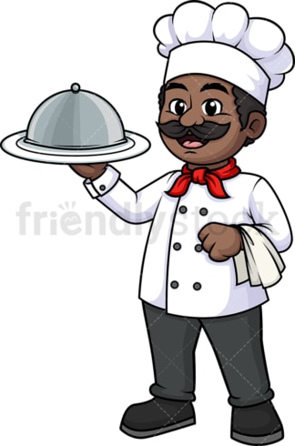 黑人男厨师拿着锅铲。PNG - JPG和矢量EPS(无限扩展)。