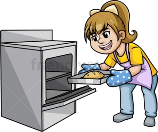 妇女从烤箱取出热托盘。PNG - JPG和矢量EPS(无限可扩展)。