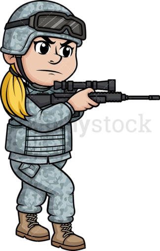 用武器瞄准的女兵。PNG - JPG和矢量EPS(无限缩放)。在透明背景上隔离图像。