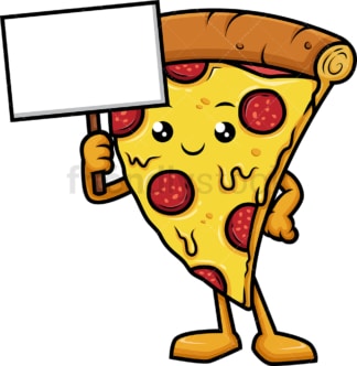 披萨人物举着空白的牌子。PNG - JPG和矢量EPS(无限可扩展)。
