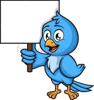 蓝色的鸟举着空白的标志。PNG - JPG和矢量EPS(无限扩展)。图像隔离在透明背景上。