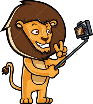 狮子用自拍杆拍照。PNG - JPG和矢量EPS(无限扩展)。