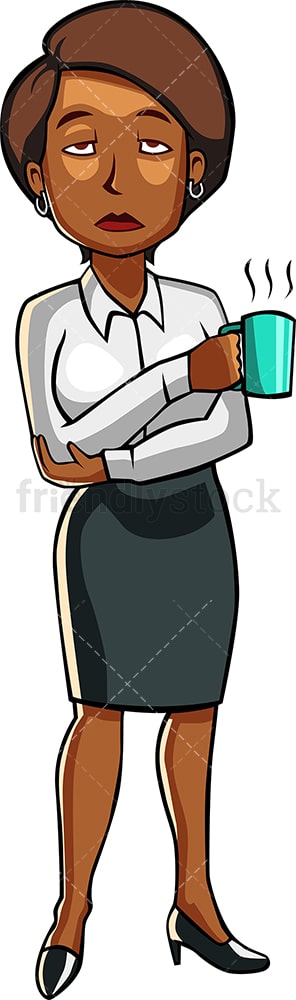 Gelangweilte schwarze Frau, die Tasse Kaffee hält PNG - JPG和Vektor-EPS-Dateiformate (unendlich skalierbar)。辛特格兰德孤立的透明图片。