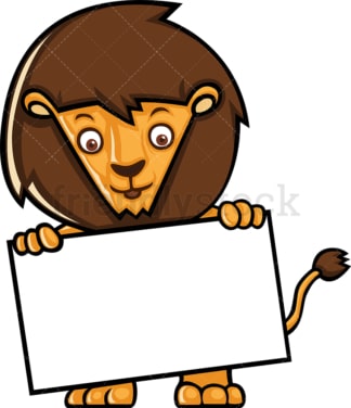 可爱的狮子举着空白的标志。PNG - JPG和矢量EPS(无限扩展)。