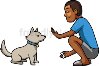 黑人正在训练他的狗。PNG - JPG和矢量EPS文件格式(无限扩展)。图像隔离在透明背景上。