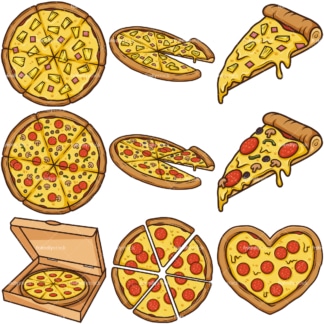 Pizza-Cartoon-Sammlung。PNG - JPG和unendlich skalierbare vector EPS - auf weißem oder transparent Hintergrund。