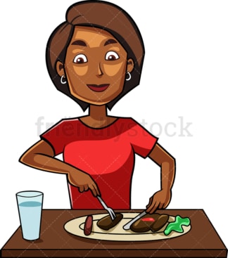 黑人妇女享受美味的菜肴。PNG - JPG和矢量EPS文件格式(无限可扩展)。图像隔离在透明背景上。