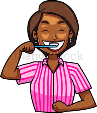 Zwarte vrouw tandenpoetsen. PNG - JPG en vector EPS-bestandsindelingen (oneindig schaalbaar). Afbeelding geïsoleerd op transparante achtergrond.