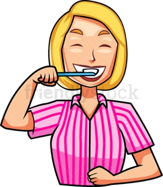Vrouw haar tanden poetsen. PNG - JPG en vector EPS-bestandsindelingen (oneindig schaalbaar). Afbeelding geïsoleerd op transparante achtergrond.