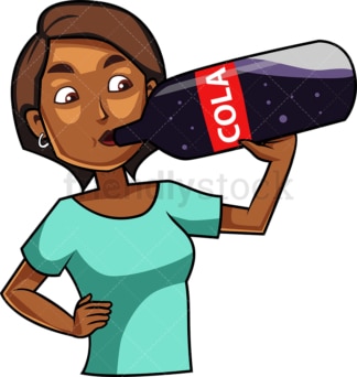 黑人妇女喝可乐饮料。PNG - JPG和矢量EPS文件格式(无限可扩展)。图像隔离在透明背景上。