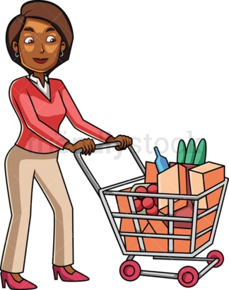黑人妇女在杂货店购物。PNG - JPG和矢量EPS文件格式(无限可扩展)。图像隔离在透明背景上。