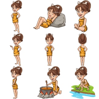 洞穴女人卡通人物捆绑2。PNG - JPG和无限可伸缩的矢量EPS -白色或透明的背景。