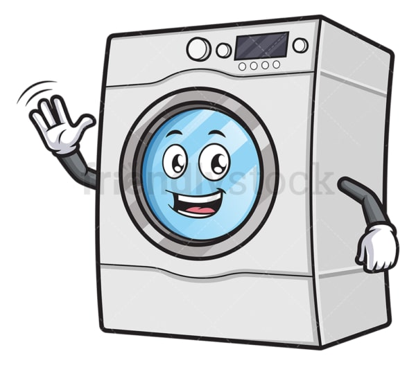 快乐的洗衣机角色。PNG - JPG和矢量EPS(无限缩放)。