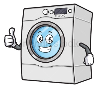 洗衣机吉祥物竖起大拇指。PNG - JPG和矢量EPS(无限缩放)。