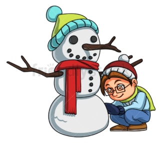 Kid building snowman. PNG - JPG and vector EPS (infinitely scalable).