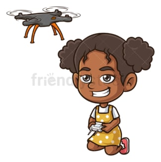 黑人女孩驾驶无人机。PNG - JPG和矢量EPS(无限扩展)。