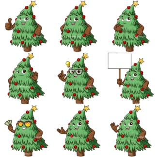 Weihnachtsbaum-Maskottchen。PNG - JPG和unendlich skalierbare vector EPS - auf weißem oder transparent Hintergrund。