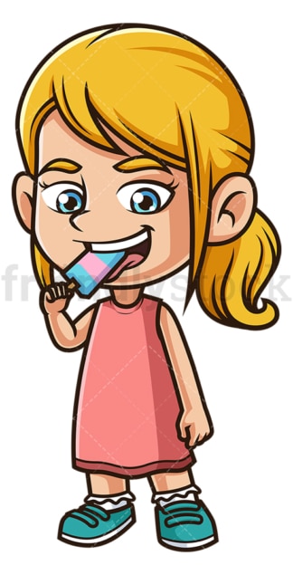 白人女孩吃冰淇淋。PNG - JPG和矢量EPS(无限扩展)。