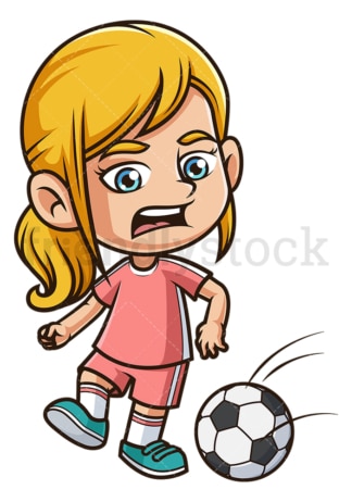 白人女孩在踢足球。PNG - JPG和矢量EPS(无限扩展)。