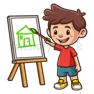 小孩画房子。PNG - JPG和矢量EPS(无限扩展)。