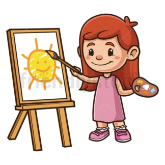 女孩画太阳。PNG - JPG和矢量EPS(无限扩展)。