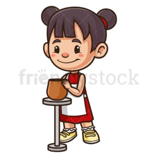 做陶器的亚洲女孩。PNG - JPG和矢量EPS(无限缩放)。