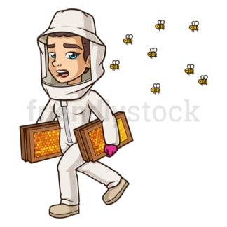 女性养蜂人被蜜蜂袭击。PNG - JPG和矢量EPS(无限可扩展)。