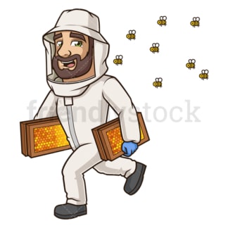 雄性养蜂人被蜜蜂袭击。PNG - JPG和矢量EPS(无限扩展)。