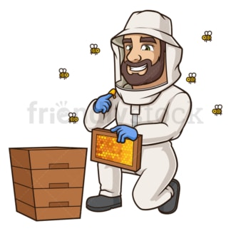 雄性养蜂人品尝蜂蜜。PNG - JPG和矢量EPS(无限扩展)。