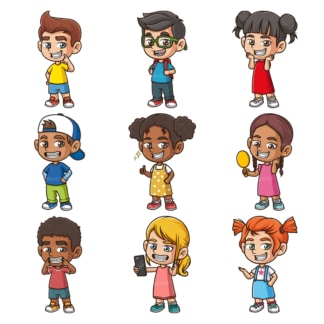 Cartoon kinderen dragen bretels. PNG - JPG en oneindig schaalbare vector EPS - op witte of transparante achtergrond.