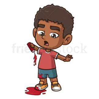 卡通黑人男孩被弄脏了番茄酱。PNG - JPG和矢量EPS(无限扩展)。