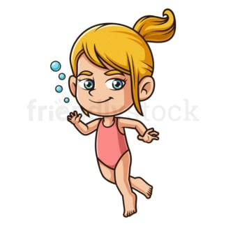 卡通女孩在游泳。PNG - JPG和矢量EPS(无限扩展)。