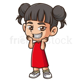 Cartoon Aziatisch meisje bretels dragen. PNG - JPG en vector EPS (oneindig schaalbaar).