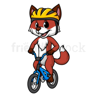 卡通狐狸戴着头盔骑自行车。PNG - JPG和矢量EPS(无限缩放)。
